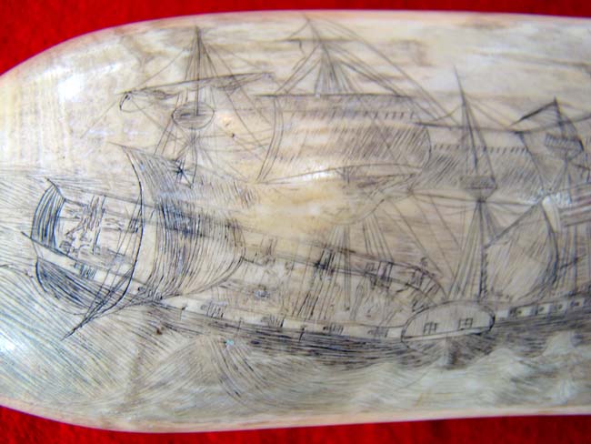 A fascinating 19th century scrimshawed American whale's tooth depicting the boarding of HMS Frolic by the USS Wasp on October 18, 1812. The tooth dates to circa 1838-1880. — image 6